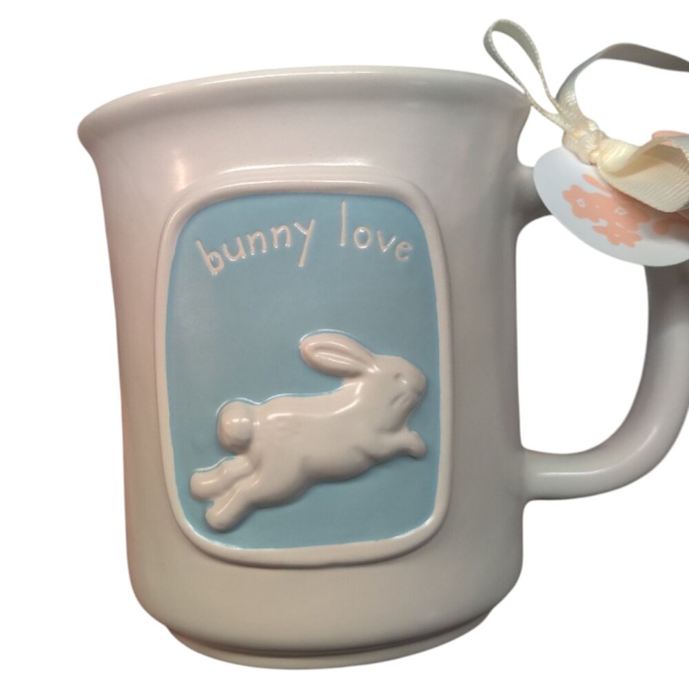 Rae Dunn Easter Bunny Love Coffee  Mug  3D Design Blue Inside 19.5 ozs